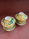 Pair Of Antique Chinese Porcelain Famille Rose Gaiwan Cups Tea Set Qing Dynasty