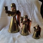 Vtg Mid Century Gatco Solid Brass Copper Angel Candle Holder Set Of 3
