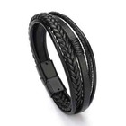 Men Jewelry Black brown Braided Leather Bracelet Multilayer Stainlesssteel Clasp