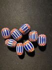 8 Blue Chevron Glass Beads  b1087  - 12mm - Native Trade Beads