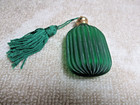 Ribbed Emerald Green Perfume Bottle With Tassel Small 2 5  Vintage Glass