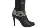 Women Boot Bracelet Silver Metal Chain Shoe Charm Multi Strand Streetwear 2pcs