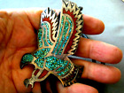 Old Native American Turquoise Coral Chip Inlay Sterling Silver Eagle Bolo Tie 3 