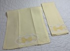 Two Large Vintage Tea Towels  Linen  Light Yellow  Yellow Scroll Embroiderty