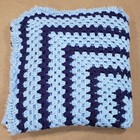 Handmade Crochet Afghan Coverlet Throw Blanket Blue Squares Fringe Edge 72x72