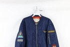 Vintage Streetwear Mens Large Distressed Full Zip Flight Bomber Jacket Blue