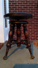 Antique Victorian Glass Ball Claw Foot Piano Stool Swivel Wood Round Adjustable