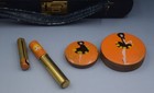 1920s Art Deco Orange Enamel Flapper Dancer Travel Vanity Case Compact Set
