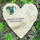 Heart Shaped Pet Memorial Stones With Photo Frame For Dogs Or Cats  Paw Print   