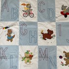 Vintage Abc Alphabet Animals Baby Quilt Blue White Gingham Puppy Kitten Retro