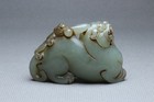 Chinese Antique Old Hetian Jade Hand-carved Mother Child Beasts Statues
