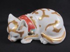 Vintage Kutani Sleeping 9-1 2  Cat  Gold Moriage Japan Porcelain Figurine