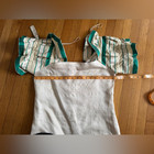 70s Vintage Green And White Raw Silk Adolfo Skirt And Blouse Set Sz Large