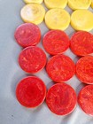 Vtg 1 20   3cm  Bakelite Backgammon Swirled Red   Butterscotch Chips Translucent