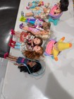 Lot Small Girl Dolls W  Accessories   Chairs  Plastic cloth  Varies