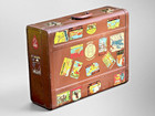 Vintage Gold Bond Suitcase 24  Brown Travel Decals Mid Century Luggage Clean