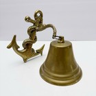 Vintage Solid Brass Ship Bell Nautical Rope Anchor Rope Wall Mount Coastal Decor