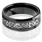 Black Tungsten Carbide Silver Celtic Dragon Ring Mens Jewelry Wedding Band 8mm