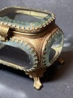 Brass Ormolu 5-sided Jewelry Casket Box  Beveled Glass Windows -classic Vintage