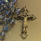 Vtg Rosary Beautiful Blue Acrylic Bead Religious 5 Decade Crucifix 22   