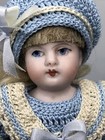 4 5    Antique German All Bisque Doll Jointed Limbs Painted Eyes Mohair Wig Q