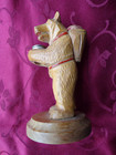 Large Carved Wood Bear Sewing Thimble Holder   Pin Cushion 5-1 4  High