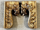  2  Vintage Oak Wood Corbel Dragon Wall Shelf Bracket Architectural Salvage