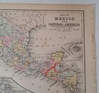 Antique 1887 Map  Mexico  Central America  West Indies  Rare Chromolithograph