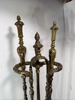Antique Vintage Heavy Brass Fireplace Tool Set 5-piece Poker Brush Shovel Tongs