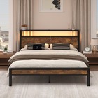 Full queen king Metal Bed Frame With Storage Headboard And Charging Station