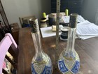 Antique German Cut Crystal  Sterling Silver Lipped Decanters  Blue yellow