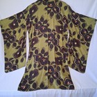 Vintage Hand Stitched Kimono Shirt Jacket Green Black Floral Authentic Ethnic