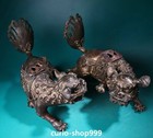 10  Old Dynasty Bronze Gilt Lion Leo Fu Foo Dog Beast Incense Burner Censer Pair