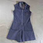 Vintage Zip Up Playsuit Romper Women s Medium Blue Faux Denim Mechanic