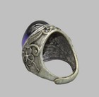 Vintage Ornate Ring Large Purple Amethyst Gemstone Silver-tone Antique Jewelry