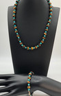 Sterling Silver 925 Cat   s Eye Glass Beads   Turquoise Necklace Bracelet Set