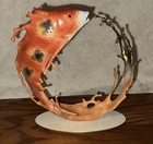 Pure Copper Japanese Koi Fish Around Water Art Sculpture Statue  