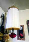  Shaded Ruby Red Glass Swag Lamp Pull String Beautiful Vintage Condition Mcm