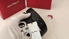Salvatore Ferragamo Belt Men Black Leather Silver Buckles Adjustable Size 85-105