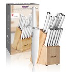 15pcs Kitchen Knife Set W   Wooden Block Sharp Stainless Steel Blade Chef Knives