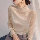 Womens Elegant Glitter Mock Neck Long Sleeves Chiffon Shirt Fashion Blouse Tops