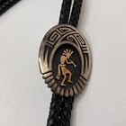 Vtg Hopi Dalangyawma Sterling Silver Kokopelli Bolo Tie Black Braided Leather