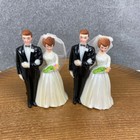 2 Vintage Wedding Cake Toppers 3 1 2 Inches Tall Black Tuxedo Pink Bouquet