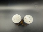 Vintage Amber Glass Salt   Pepper Shakers Set Chrome Lids Retro Mid Century