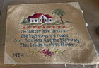 Vtg  Needlepoint Completed  House   Poem Not Framed Signed 14 x17 