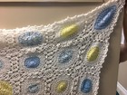 Handmade Crochet Granny Square Afghan   Throw Lap Blanket White blue yellow
