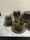 Vintage Vereco Smoked Glass Dinnerware Set Cups mugs  Bowls And  Plates 36 Piece
