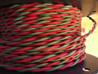 Cloth Covered Cord -  Red   Green Wire Twisted  Vintage Style Fabric Lamp Cable