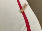 Pair  2  Antique French Linen Torchon Towel  Red Stripe  Lightly Distressed