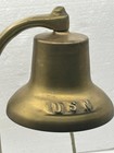 Usn Nautical Antique Brass  Bell W  Wood Base   Rope Pull